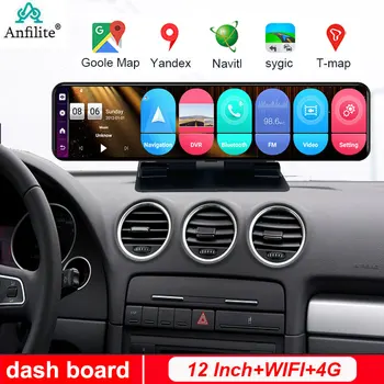 12 Инча Android 8,1 Автомобилен Видеорекордер 4G Dash Камера 4 GB + 32 GB GPS Навигация 1080p HD Огледало за Задно виждане, видео Рекордер с Две Лещи Таблото