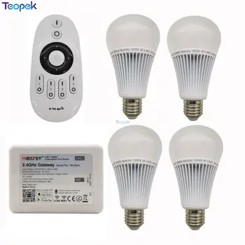 2,4 G Mi.light E27 9 W Цветна температура Регулируема Двойна бяло (CW / WW) CCT led лампа AC85-265V + 4-Зонный безжично дистанционно управление + WiFi
