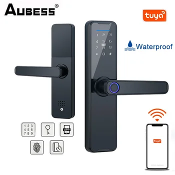 Aubess Sasha WiFi Електронен Интелигентна Система за Заключване на вратите С Биометрическим пръстов Отпечатък/Смарт карта/Парола/Ключ за Отключване/USB Аварийно Зареждане