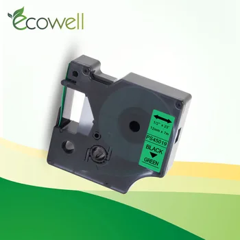 Ecowell 1 бр. 12 мм этикеточная лента 45019 Черен върху Зелена ламинирана лента, съвместима с Dymo LabelManage label maker 150 160 280 210D