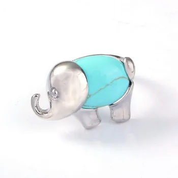 FYJS Уникален Подарък сребърно покритие Формата на Слон Изменяемая По Размер Синя Тюркоаз Камък Пръстен Бижута За Животните