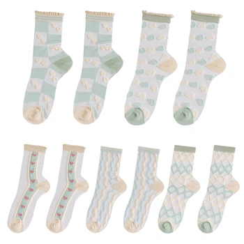 Harajuku Дишащи Ежедневни Чорапи За Екипажа, Дамски Чорапи С Цветни Блокчета В Стил Лолита