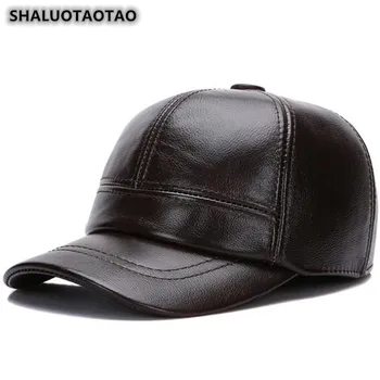SHALUOTAOTAO Регулируем Размер на Шапка От Естествена Кожа За Мъже Зимни Модерна бейзболна шапка От Телешка Кожа Нова Термална Защита на Ушите Шапки За Татко