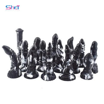 SHET силиконов анален накрайник в черен и бял цвят, цветни вибратори за животни, пенис кон дракон с вендузата, стоки за възрастни, секс-играчки