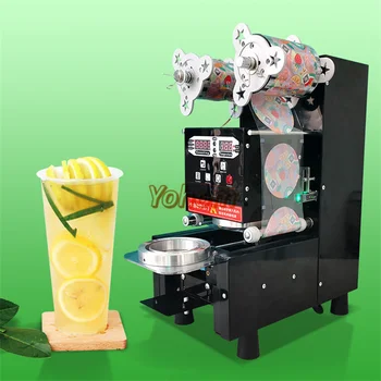 Автоматична Машина за Запечатване на Пластмасови Чаши Чай Boba С Мехурчета Кисело мляко, Настолна Машина за Запечатване за Чаши, Пълненето на Чаша с Вода за Магазин Bubble Tea