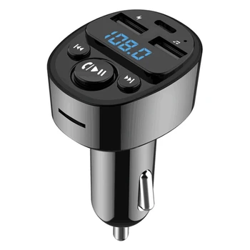 Автомобилен Bluetooth 5,0 FM трансмитер PD Type-C, Двойно USB Зарядно Устройство, MP3 плейър, Адаптера на Микрофона, U-диск, TF карта, Музика без загуба, A