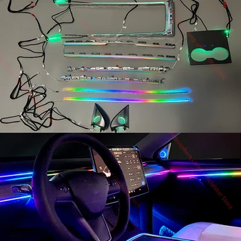 Автомобилна 64-Цветен Сензорен Панел за Управление на Разсеяна светлина За Tesla Model 3 2021-2022 Атмосферни Лампа осветление Ленти на Централната Конзола