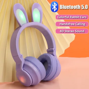 Безжична Слушалка Сладки RGB Слушалки с Заячьими Уши Bluetooth 5,0 Слот стерео слушалки с Микрофон За Деца, Подарък За Геймъри