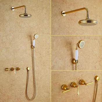 Безплатна доставка стенен златно PVD покритие водопадный смесител за душ и вана с миксер на НОВА