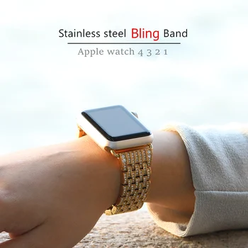 Блестящ каишка за Apple watch band 40 мм 44 мм iWatch band 38 мм 42 мм Диамантена гривна от неръждаема стомана Apple watch серия 6 5 4 3 se