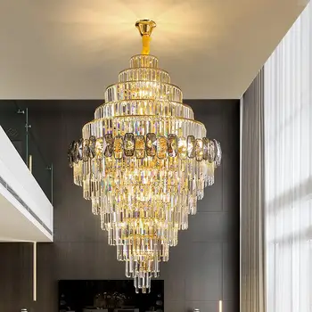 Голям кристален полилей лобито на хотела декоративни осветителни тела модерна семейна вила осветление за всекидневна