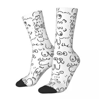 Забавни Различни Видове Футболни Чорапи с Модел от цици, Дълги Чорапи от Полиестер за Жени и Мъже, Дишащи