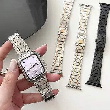 Каишка от неръждаема стомана за Apple Watch серия 45 44 41 40 mm метална каишка от неръждаема стомана ap метална гривна за iwatch7 6 5 4 3