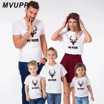 Коледна тениска с изображение на елен за майка и дъщеря, баща и син, е един и същ облекло за татко, мама и аз, дрехи за татковци и майки, дрехи за деца