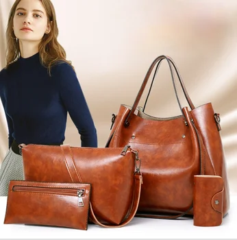 Луксозна Дизайнерска Дамска чанта 2022, Новата Модерна европейска и американска чанта, Ретро-маслена Восък Кожена чанта, от няколко части