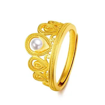 Микро-набор от цирконий 18-каратово злато пръстен с група от мъниста с половини дупка, модерно лесно луксозен пръстен с кристали и перли 