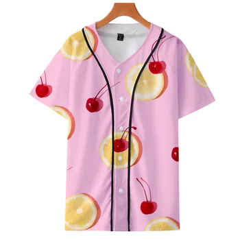 Модерен летен мъжка жилетка, с бейзболна риза с плодов 3D принтом, бейзболна риза с къс ръкав, градинска ежедневна спортна риза в стил харадзюку