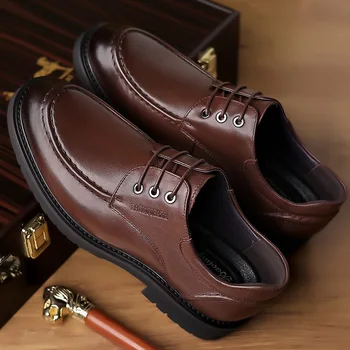 Мъжки Официалната Бизнес Кожена Ежедневни Обувки От Естествена Кожа С Остри Пръсти Дишаща Однотонного Цвят