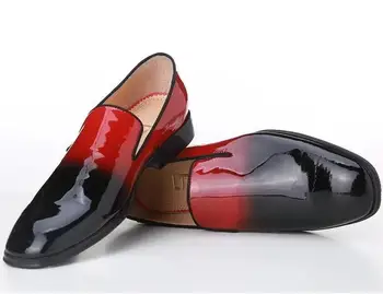 Нова Мода Висококачествени обувки за Бала от лачена кожа без шнур, мъжки Лоферы Размер Плюс, черни, Червени, Градиентные мъжки Модел обувки
