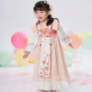 Пролетно-есенен детски пола принцеса в старинен нетната стил за момичета, детски рокля в китайски стил за малки момичета