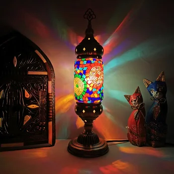 Ретро Ретро Романтичен Турски Стил Iron LED 5 W Masac Стъклена Лампа с Ръчна Витражной Медна Настолна Лампа Спалня