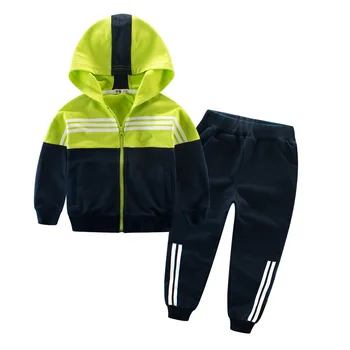 Спортен комплект детски дрехи, детски спортни панталони, памук модерен пуловер с цветни блокчета, комплект от две части, яке с цип