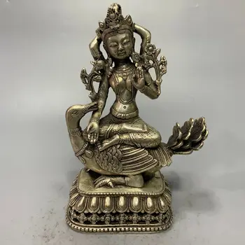 Съберете Порцелан Фина Работа Тибетски Сребърен Бяла Медна Скулптура На Буда Бодхисатва Метални Изделия За Декорация На Дома