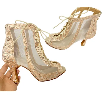 Танцови обувки, обувки за танци балната зала танго е танц на един стълб обувки за латинските танци Дамски обувки окото танцови висок ток 7,5 см