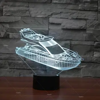 Яхта Нощен 3d Лампа, Акрилни Енергоспестяващи Led Настолни Лампи За Дневна Коледна украса на детска стая 3D Настолна Лампа